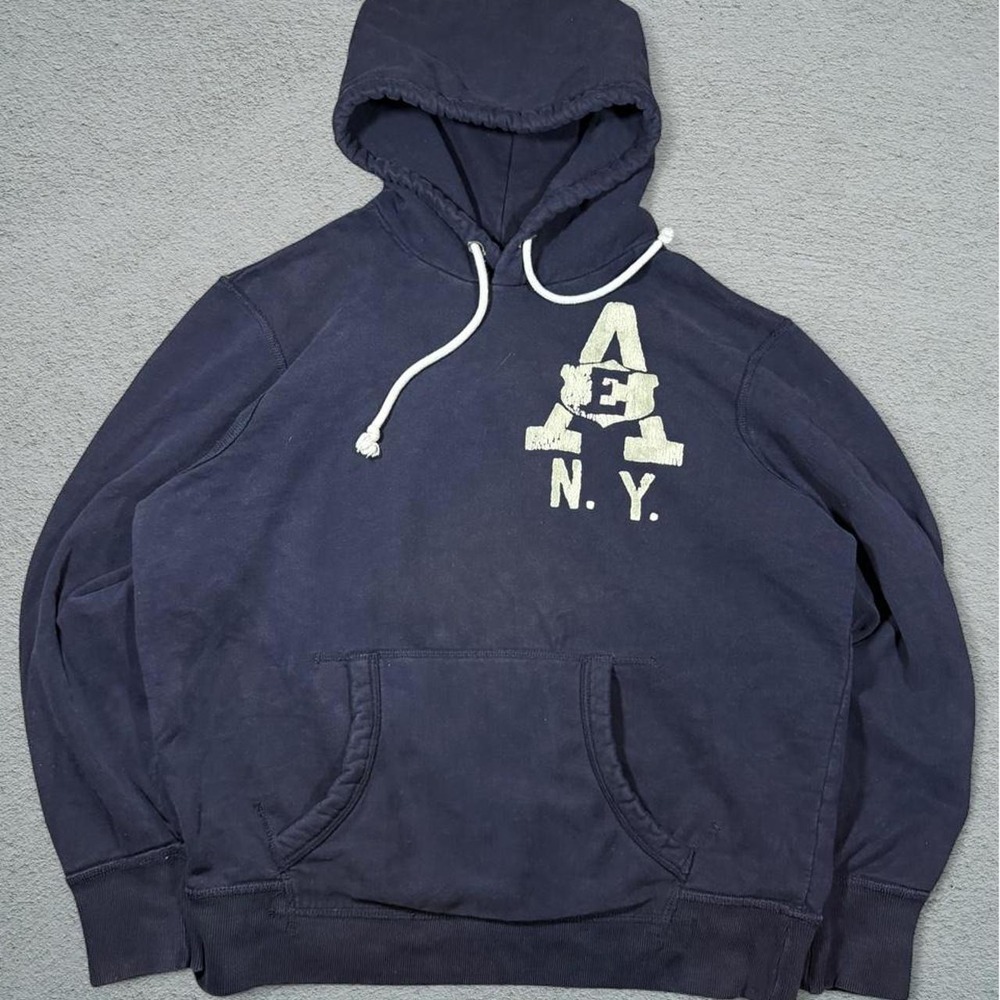American Eagle Outfitters Navy Hoodie Y2K Skater AE NY Logo Graphic Mens Large